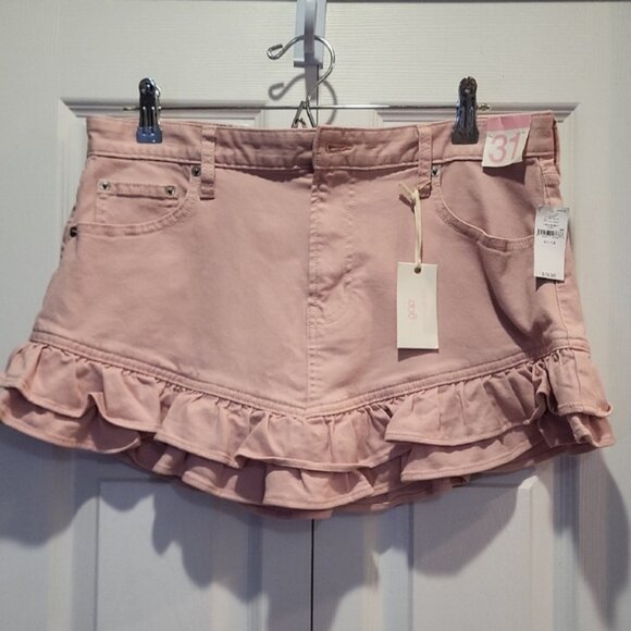 GAP x LoveShackFancy Pink Ruffled Jean Mini Skirt  SZ 12 NWT - Picture 5 of 10